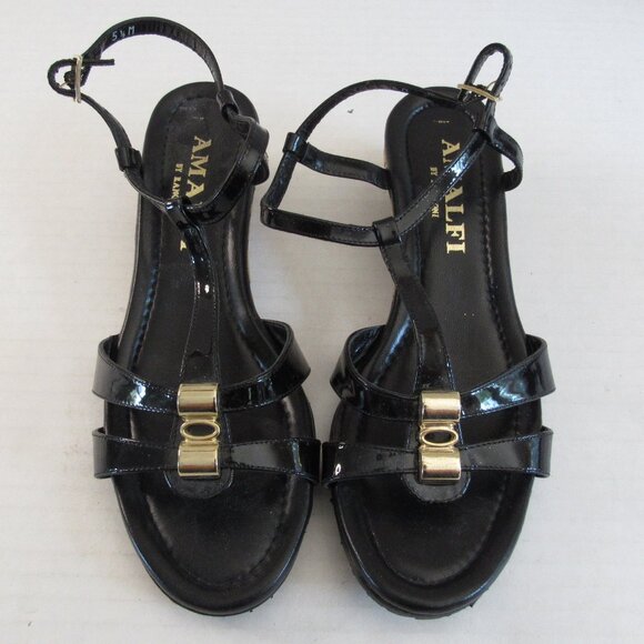 Amalfi Shoes - Amalfi Black T Strap Gold Animal Print Cork Wedge Heeled Sandal Size 5 1/2 M